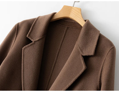2023 New Women's Coat Pure Wool Plaids and Tweedst Fashion Camel Women's Coat Elegant Trench Coat