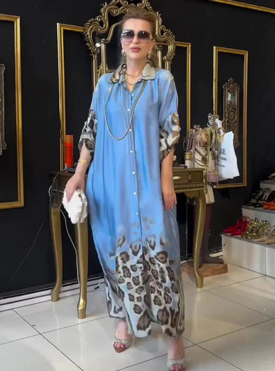Leopard Print Dress Women Autumn Long Dresses Single Breasted Turn Down Collar Full Sleeve Elegant A Line Temperament Vestidos