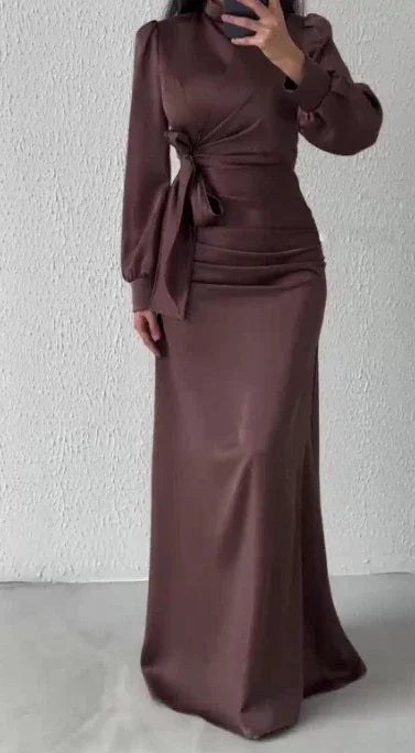Dresses for Women 2024 Autumn Elegant Fashion Temperament Commuting Long Sleeves Round Neck Skinny Satin Party Evening Dress