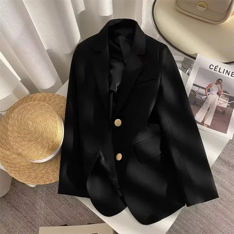 Women's Double Breasted Blazer Chic Office Lady Vintage Coat Fashion Notched Collar Long Sleeve Ladies Outerwear Stylish Tops