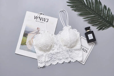 Women's Lace Bra Sexy Hollow Out Flower Underwear Bralette Wireless Push Up Breathable Strap Padded Vest Lingerie