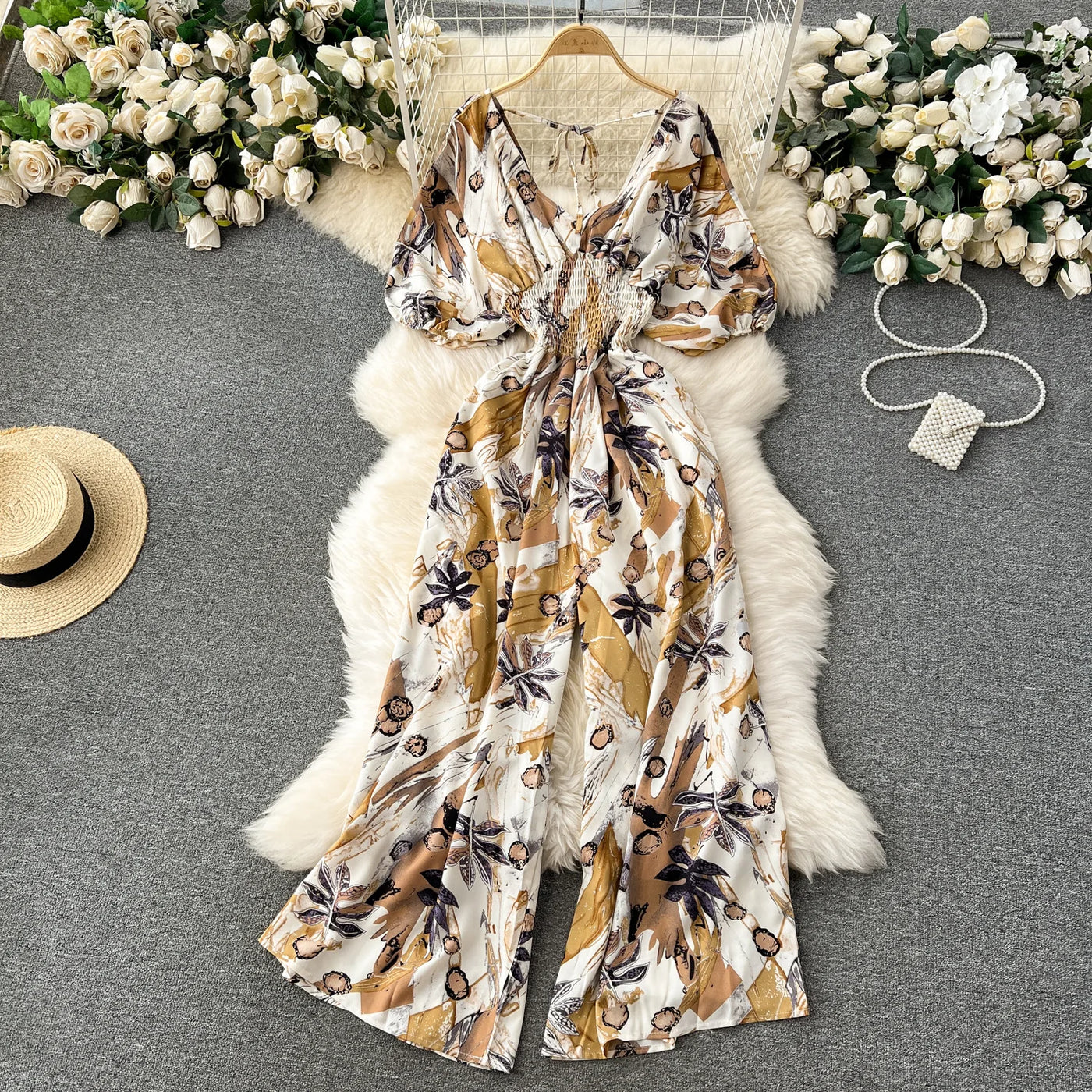 V Neck Sexy Dolman Sleeves Waist Slim Polka Dot Print Jumpsuit Women Wide Leg Trousers Jumpsuit