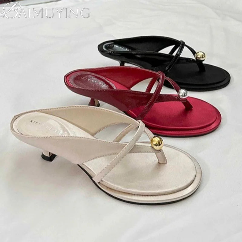 Women's Slippers Heeled Sandals Casual Flip Flops Shoes Woman 2025 Trend Summer Shallow Dress Design Pumps Clip Toe Slides Mujer