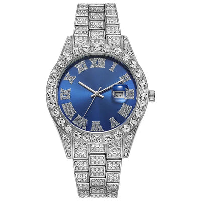 Personalized Hip Hop Watch with Shiny Rhinestones for Men, Luxury Clock, Band Length, Iced Steel Belt, 40mm Diameter Glass Dial