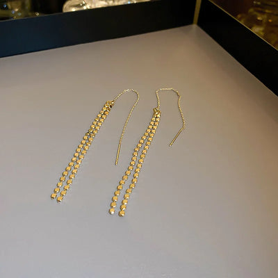 Fashion Statement Long Statement Gold Plated Bling Tassel Earring For Women Female Stainless Steel Wedding Daily Pendant Jewelry