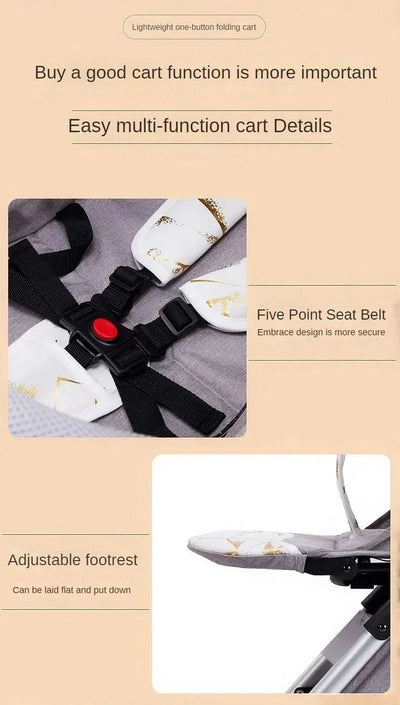 Two-way Lightweight High-view Baby Stroller Can Sit or Lie Down Portable Travel Baby Stroller Four-wheel Baby Stroller