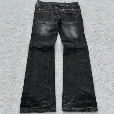 Fashionable high street double waisted lace up micro flared women jeans Y2K retro Harajuku washed design for men and women jeans