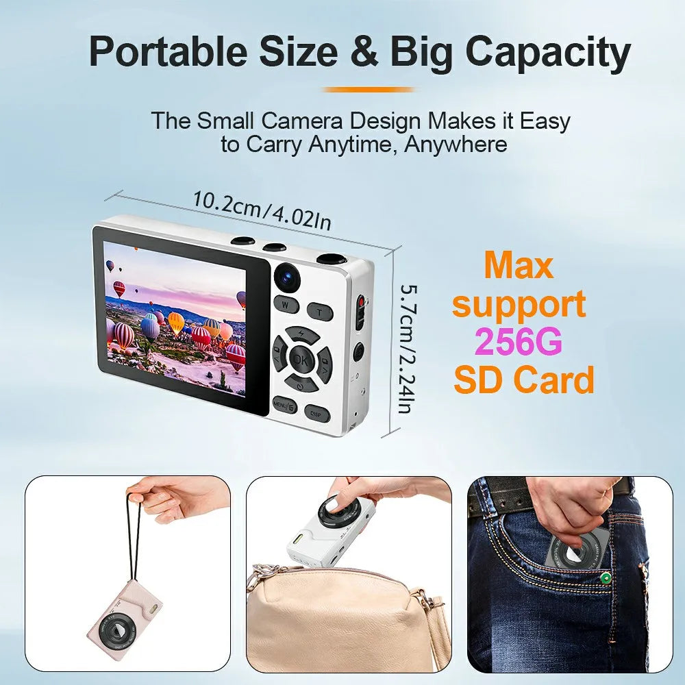 Digital Camera 4K 64MP Photography Camera Video Camcorder 18X Zoom Retro CCD Camera Dual Lens Photo Video Camera with 32GB Card