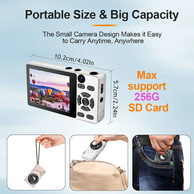Digital Camera 4K 64MP Photography Camera Video Camcorder 18X Zoom Retro CCD Camera Dual Lens Photo Video Camera with 32GB Card