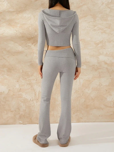 Women Tracksuit  Knit Lounge Set Long Sleeve Zip Up Hoodie with High Waist Wide Leg Pant 2 Piece Sweater Ensemble Casual Set