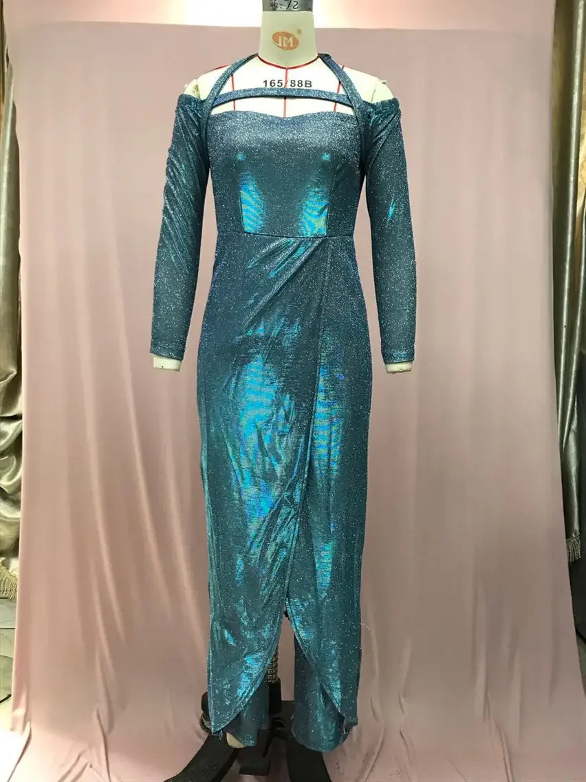 Jumpsuit for Women 2024 Spring Double Sided Sequin Large Skirt with A Bra V-Neck Long Jumpsuits Office Long Pant Swing Jumpsuit