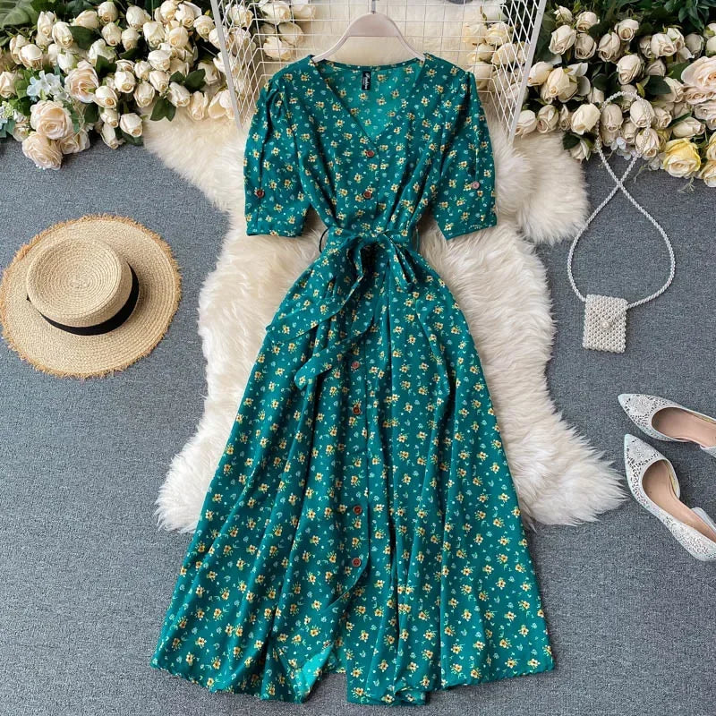Korean Red elegant sexy Dress women Summer Autumn V-neck polka dot midi dress waist split dress vestidos de fiesta clothes