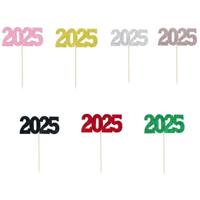 12pc Glitter 2025 Number Cupcake Toppers Happy New Year Party Cake Decoration Christmas Graduation Party Cake Toppers Home Items