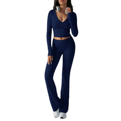 Women's Sexy Suits 2025 Autumn Winter Latest Casual Solid Color Yoga Suit Slim Fit Sports Knit Long Sleeved Pants Two-Piece Set