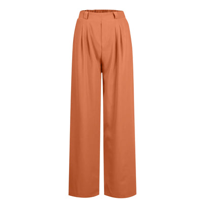 Wide Leg Pants Elastic High Waist Casual And Versatile Suit Pants For Female Simple Fashion Nine Length Trousers With Pockets