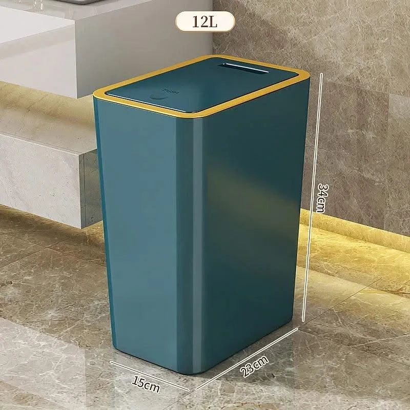 Trash Can with Lid Semi Automatic Large Capacity Garbage Bin Toilet Living Kitchen Bedroom Press Plastics Trash Bin Home Items