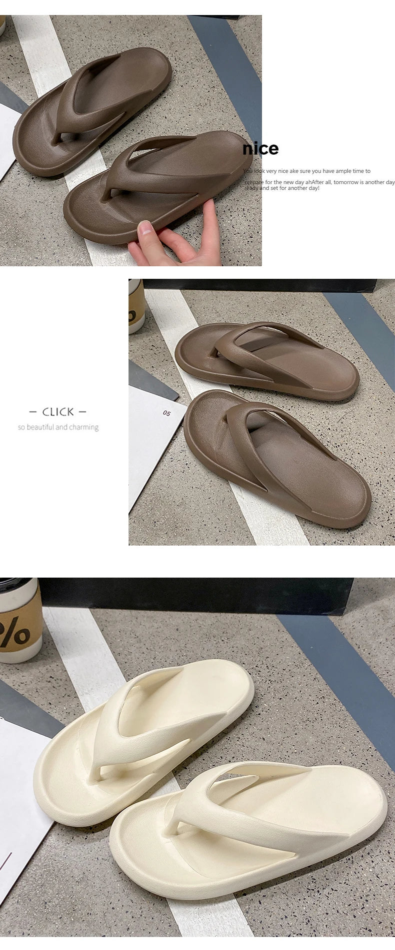 Women's Classy Flip-Flops for Women, Summer Flip-Flops for Beach Couples, New Thick-Soled Outer Wear Sandals for Men, Bathroom Bathing Non-Slip Slippers