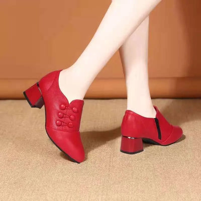 Women's Boots 2025 New Casual Leather Shoes for Women Comfort Office Low Boots Pointed Toe Ladies High Heels Red Wedding Shoes