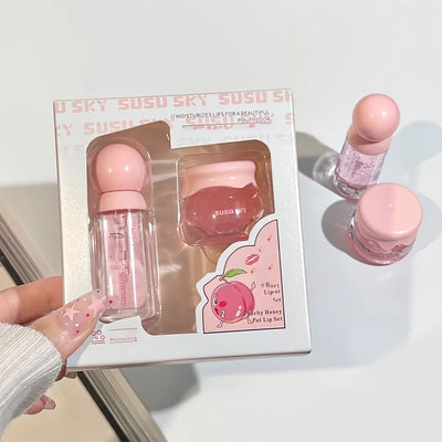 2pcs Lip Gloss and Lip Mask Set, Moisturizing Lips, Moisturizing Peach-flavored Makeup Set