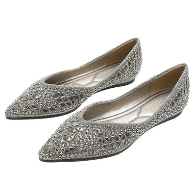 Women's Ballet Rhinestones Flats Female Plus Size 43 Slip on Boat Shoes Chaussure