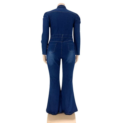 Full Length Overalls Women Jeans Bleached Washed Denim Mid Waist Jumpsuits Single Breasted Sashes Spliced Vintage Casual