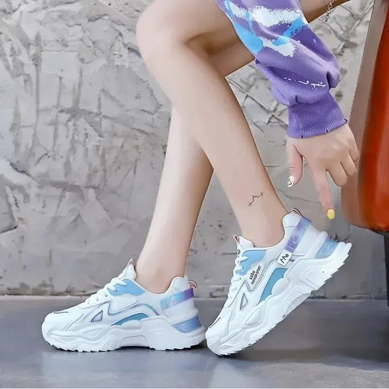 Sports shoes for women 2025 new fashion Korean version trendy fly woven breathable anti slip lightweight running shoes