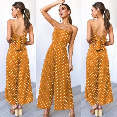 Women Elegant V-Neck Sleeveless High Waist Jumpsuit Summer Sexy Polka Dot Romper Female Loose Wide Leg Playsuits Fashion