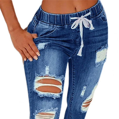 Popular Pencil Jeans Streetwear Women Jeans Slim Slim-fitting All Match Denim Pants  Elastic Waist
