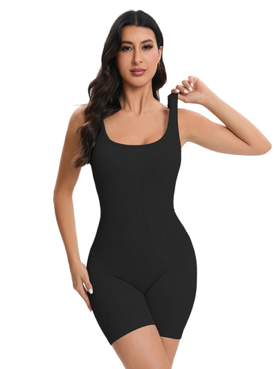 Women Yoga Romper Workout Ribbed Square Neck One Piece Seamless Tank Top Jumpsuit