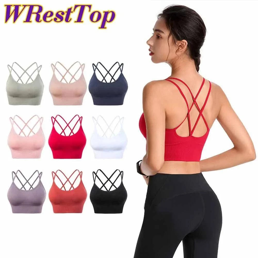 Women Strappy Sports Bras Padded Fitness Yoga Vest