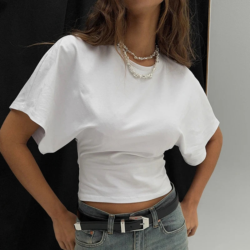 Women's cotton t-shirt summer 2025 baggy crop top French style elegant blouses Sense of design Short sleeve tee casual y25tp031