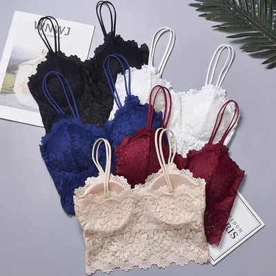Women's Lace Bra Sexy Hollow Out Flower Underwear Bralette Wireless Push Up Breathable Strap Padded Vest Lingerie