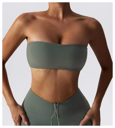Women Strapless Bra Padded Top Stretchy Fitness Yoga Tops