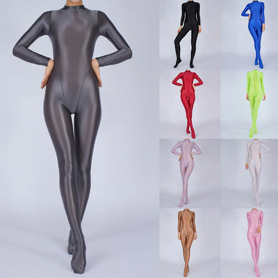 Sexy Womens Glossy Shiny Silky Tights Swimsuit Leggings Bodysuit Jumpsuit Ladies Elasticity Breathable Leotard Sleeping Romper