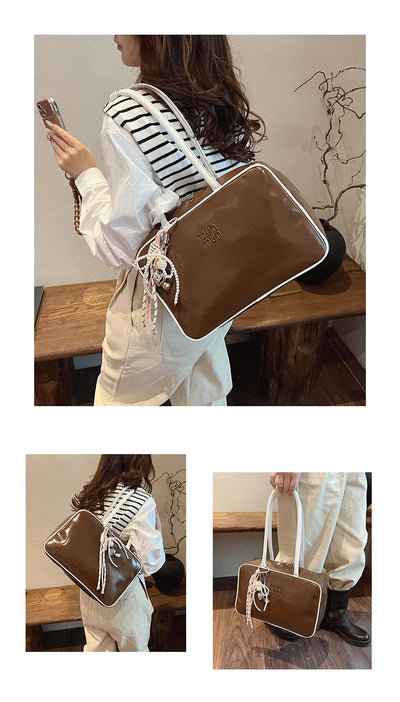 Designer Bowling Tote Women's Oversized Shoulder Bag, High-Capacity Office Handbag, Fashionable Minimalist Crossbody Purse