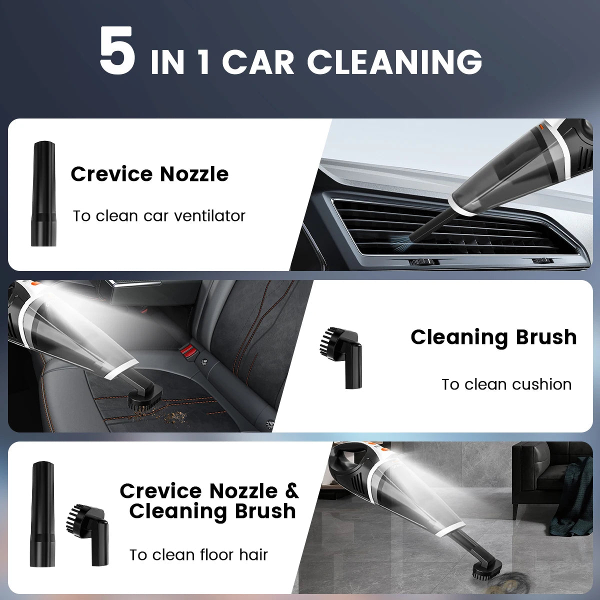 Portable Car Vacuum Cleaner 120w Wireless Lightweight Strong Suction With Lights Small Handheld Vacuum For Car Home Office Pet
