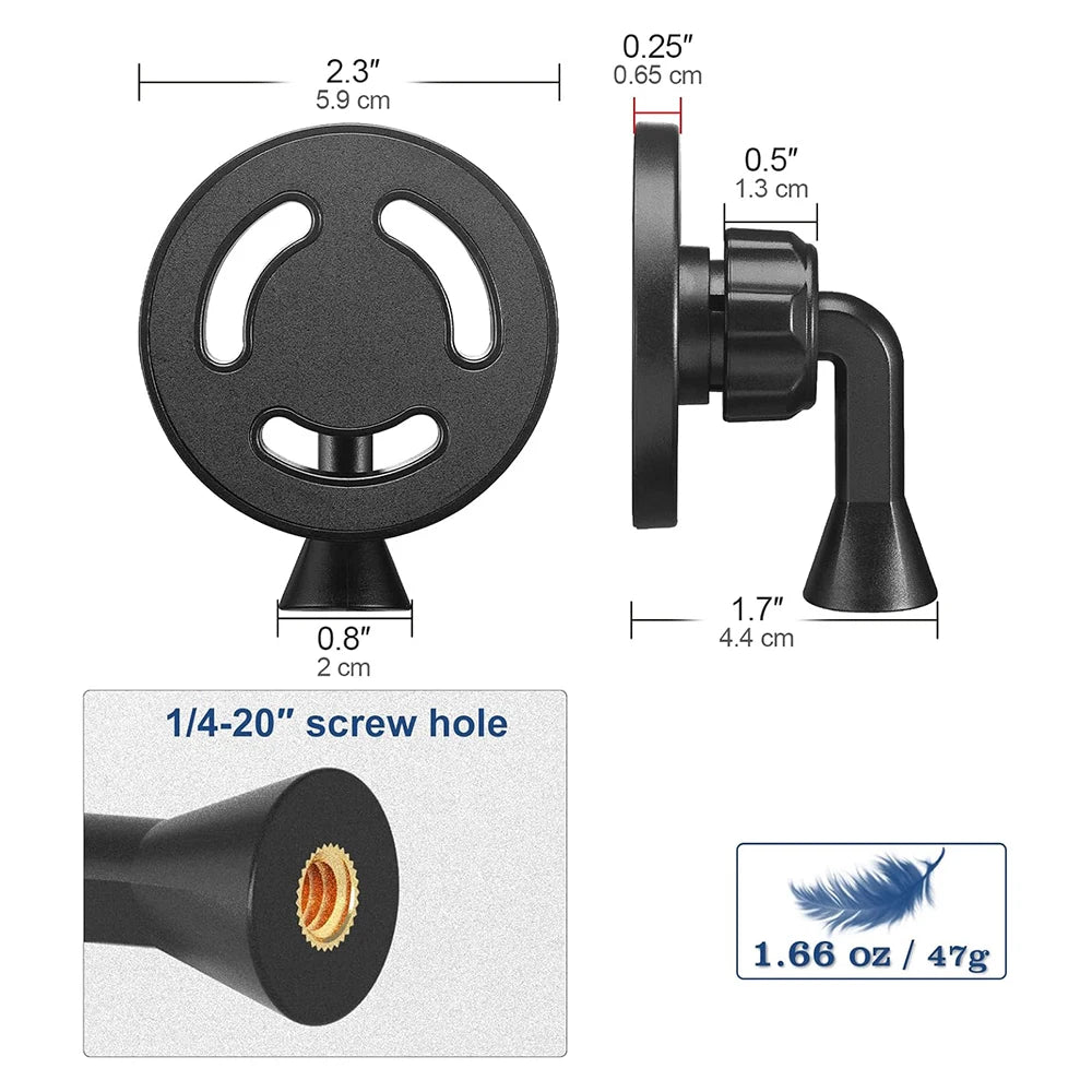 Magnetic Phone Tripod Mount Adapter with 1/4"-20 Hole for MagSafe for iPhone 16 15 14 13 12 Plus Pro Max Mini Case, Selfie Stick