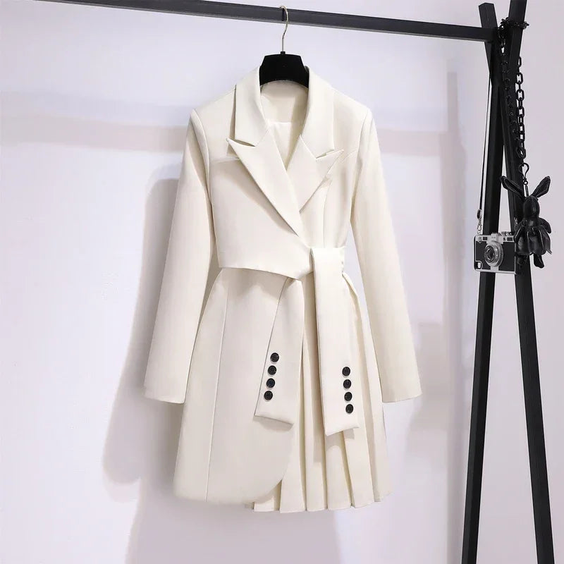 Blazer Women 2025 Spring New Fashion Women Clothing Suit Skirt Jacket Belt Waist Slim Suit Women Blazer Long Coat Black Blazers