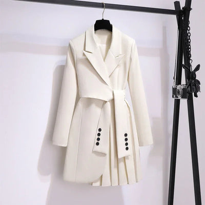 Blazer Women 2025 Spring New Fashion Women Clothing Suit Skirt Jacket Belt Waist Slim Suit Women Blazer Long Coat Black Blazers