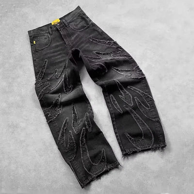 Men Baggy Aesthetic Streetwear Jeans Male Retro Fashion Wide Leg Denim Pants Graphic Embroidered Designer Hip Pop Denim Trousers