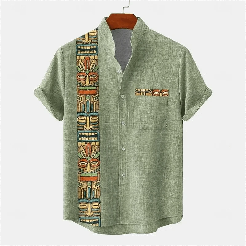 2025 linen men's shirt short sleeved new men's shirt fashionable casual street outdoor shirt linen - Elanique