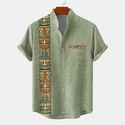 2025 linen men's shirt short sleeved new men's shirt fashionable casual street outdoor shirt linen - Elanique