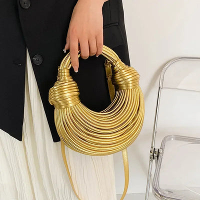 Handbags for Women Gold Luxury Designer Handwoven Noodle Bags Rope Knotted Pulled Silver Evening Clutch Chic Holder Container
