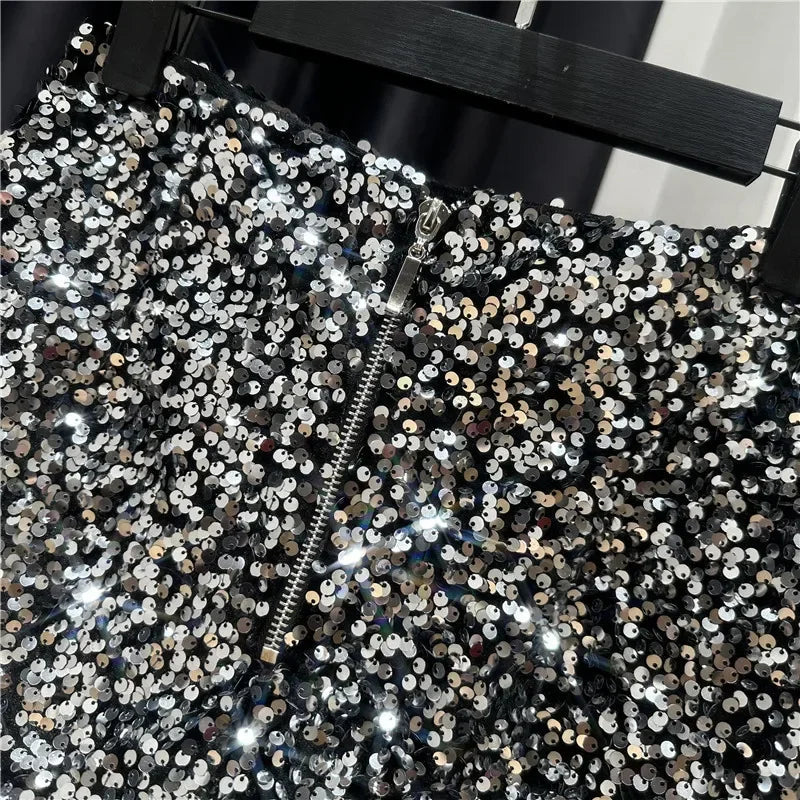 2025 New Summer Spring New Full Sequined Shiny Casual Shorts Heavy Zipper Nightclub Socialite Short Shorts Hot Pants for Women - Elanique