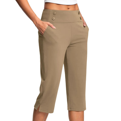 Women Elastic High Waist 3/4 Pant Casual Active Fit Wide Capris Leg Pants Trousers With Pockets Pants Woman брюки женские