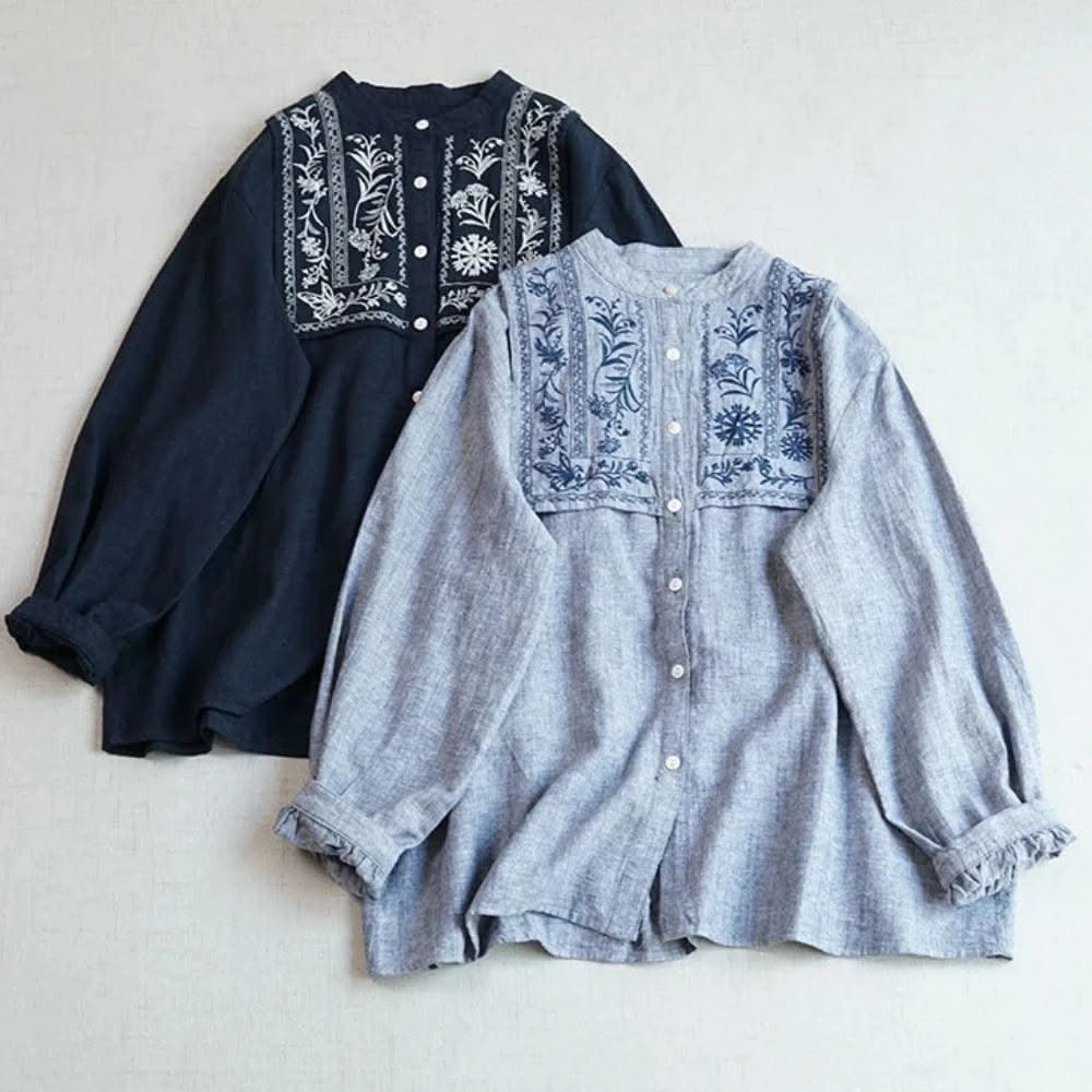 Cotton Linen Floral Embroidery Blouses Shirts For Women Tops Loose Oversize Lantern Long Sleeve Casual Boho Beach Summer Blusas