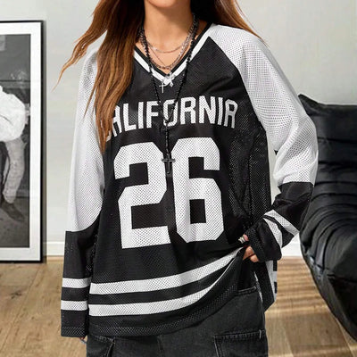 Sporty Activewear Number Printed T Shirt Casual Loose O-Neck Short Sleeve Tees Women 2025 Summer Fashion Streetwear Lady