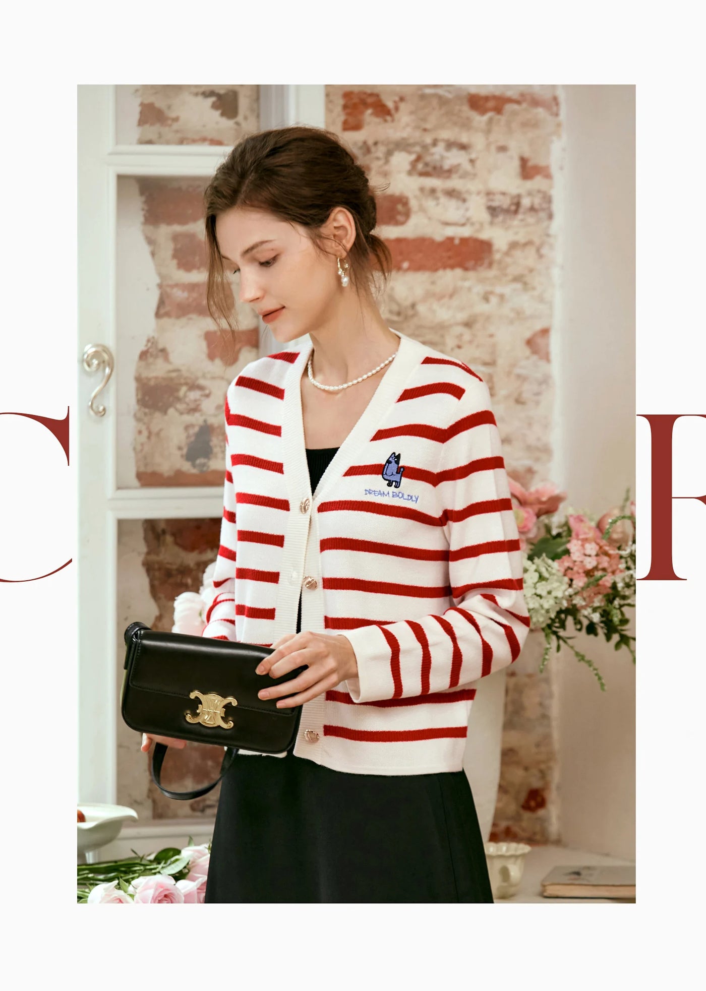 OLrain Wool Blend Striped Cardigan Women 2025 Spring Commute Embroidery V Neck Long Sleeve Chic Button Knitwear M56QZ86390