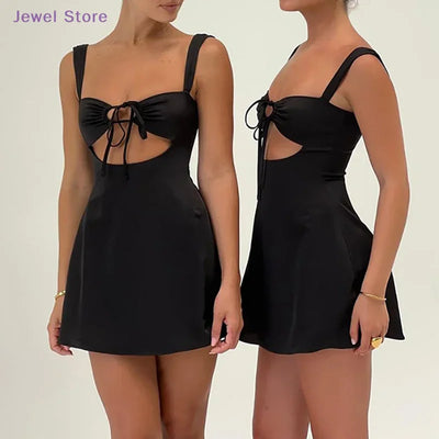 1pc Sexy Hollow Out Bandage Summer Dresses For Women Spaghetti Strap Evening Mini Dress Female Elegant Party Vestidos