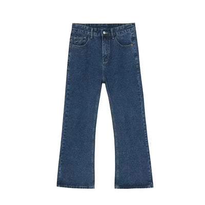 Jeans Denim Pants Men Long Flare Pant Straight Trousers High Waist Casual Regular Pockets Slim Fit Splice Simple Autumn 2024